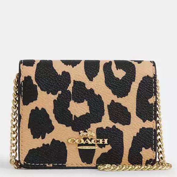 Coach Mini Wallet On A Chain With Leopard Print nwt in packaging - Picture 1 of 6